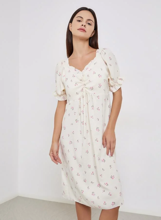 تايك تو قميص نوم بأكمام متموجة بطبعة زهور