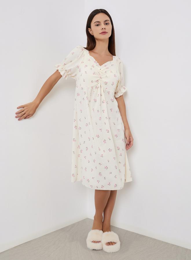 تايك تو قميص نوم بأكمام متموجة بطبعة زهور - Image 1