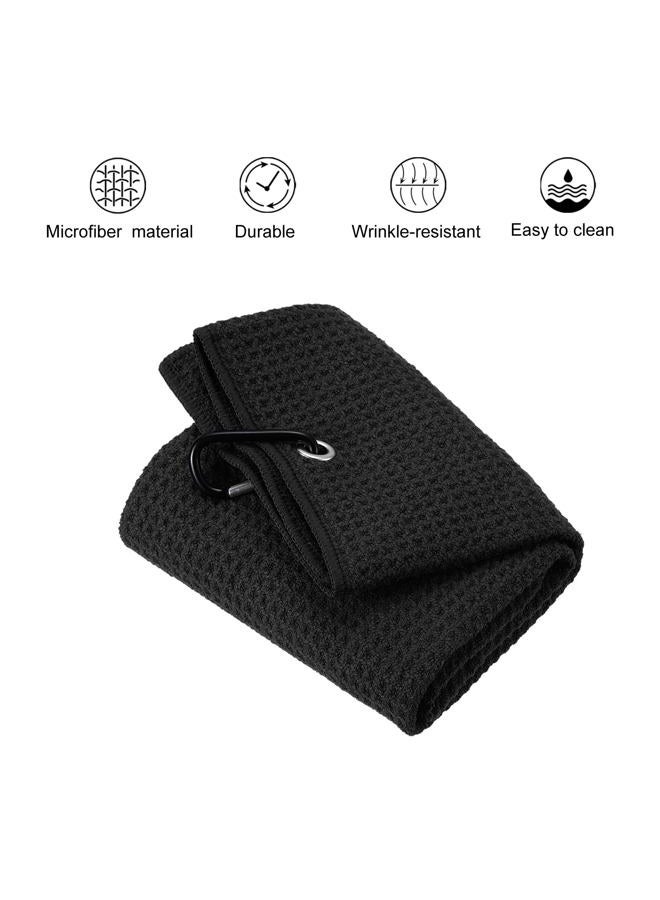 PATIKIL 16"x16" Tri-Fold Golf Towels, Waffle Pattern Towels Soft Fiber Strong Water Absorption with D Clip for Golf Lovers, Black - Image 3
