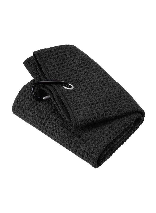 PATIKIL 16"x16" Tri-Fold Golf Towels, Waffle Pattern Towels Soft Fiber Strong Water Absorption with D Clip for Golf Lovers, Black - Image 1