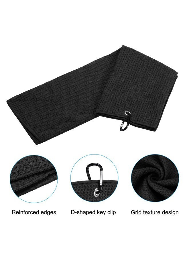 PATIKIL 16"x16" Tri-Fold Golf Towels, Waffle Pattern Towels Soft Fiber Strong Water Absorption with D Clip for Golf Lovers, Black - Image 4