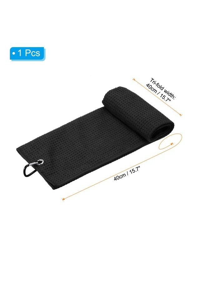 PATIKIL 16"x16" Tri-Fold Golf Towels, Waffle Pattern Towels Soft Fiber Strong Water Absorption with D Clip for Golf Lovers, Black - Image 2