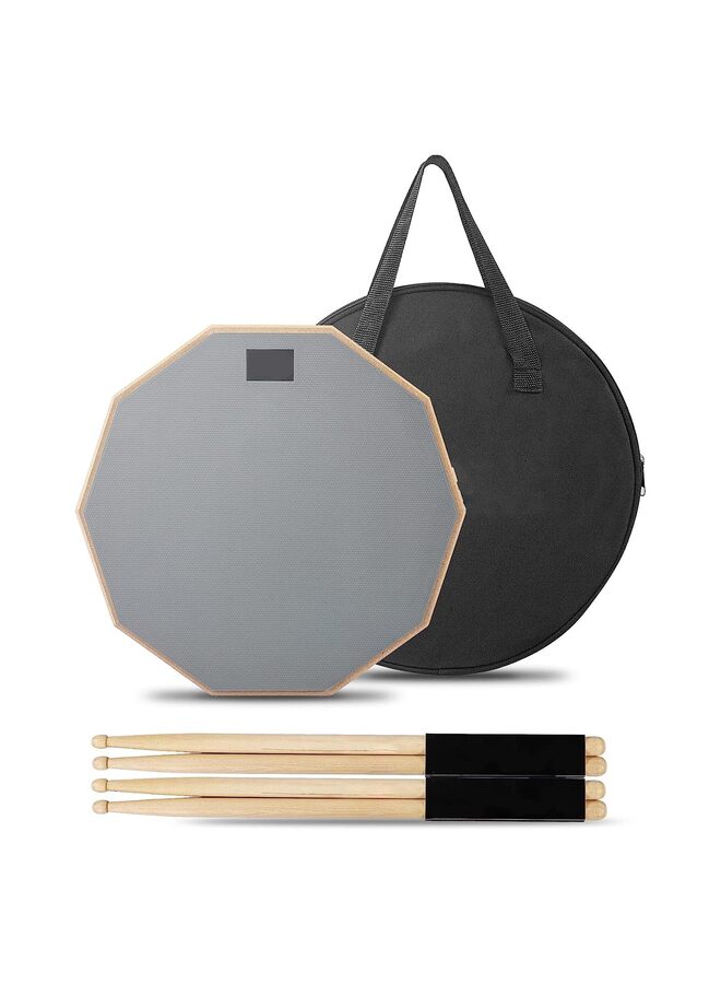 Drum Practice Pad for drumming drum pad and sticks 10.5 In,Sided With 2 Pairs/4 Drum Sticks & Storage Bag(Gray) - Image 1