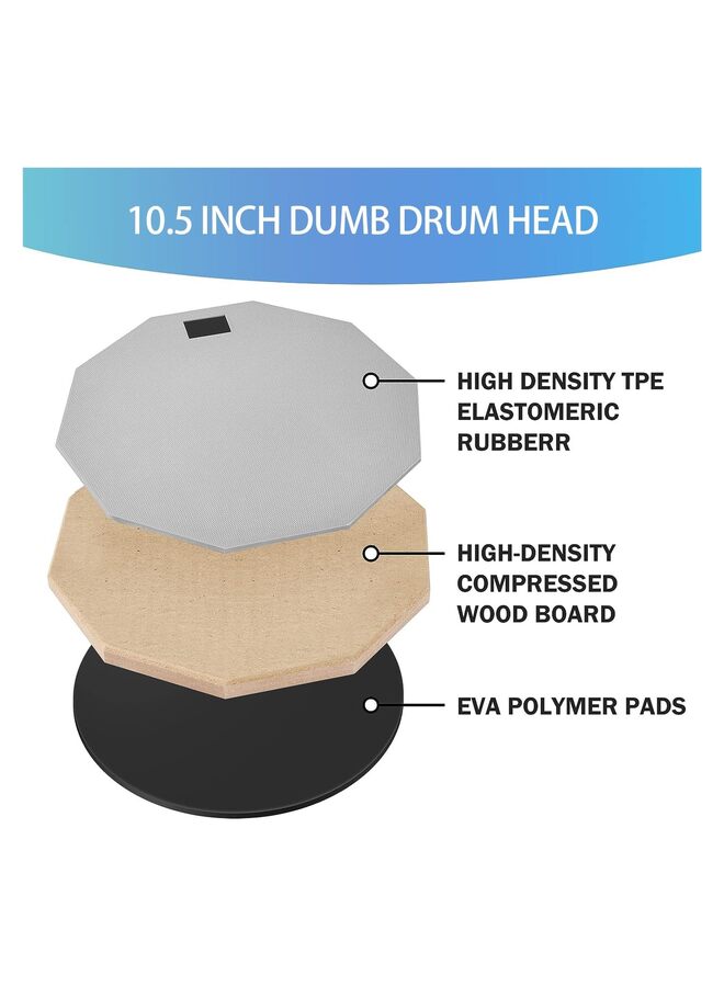 Drum Practice Pad for drumming drum pad and sticks 10.5 In,Sided With 2 Pairs/4 Drum Sticks & Storage Bag(Gray) - Image 3