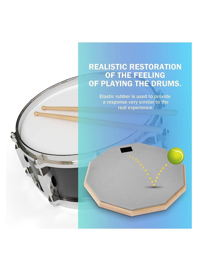 Drum Practice Pad for drumming drum pad and sticks 10.5 In,Sided With 2 Pairs/4 Drum Sticks & Storage Bag(Gray) - Image 2