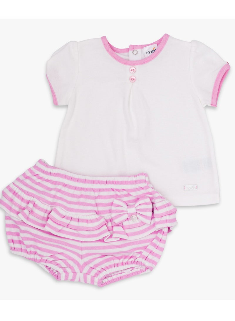 MOON 100% Cotton Top & Bloomer 3-6M Pink - Pink Stripes - Image 1