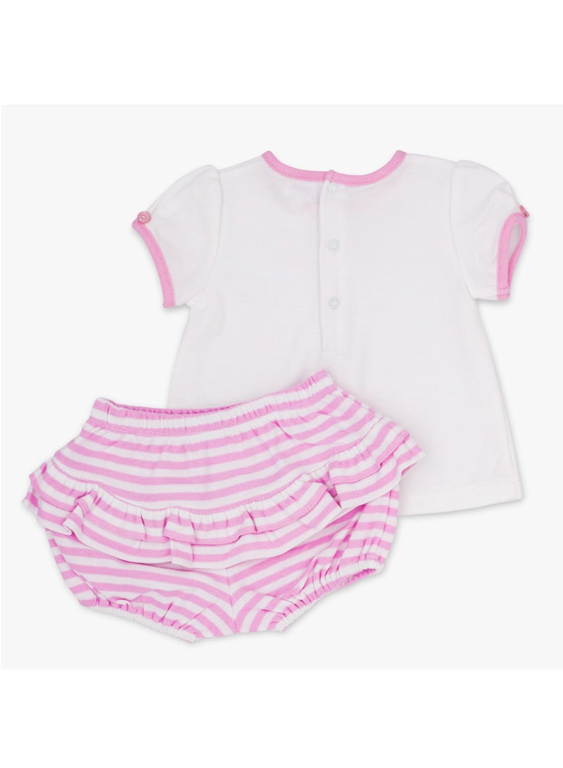 MOON 100% Cotton Top & Bloomer 3-6M Pink - Pink Stripes - Image 2