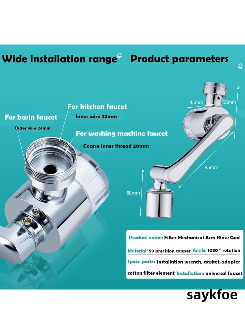 saykfoe Water Filter for Sink Faucet,1080° Rotating Tap Extender with 2 Water Outlet Modes, Relieve Dry, Rough&Itchy Senstive Skin for Bathroom Face Wash - Suitable for Home Kitchen & Bathroom - Image 4