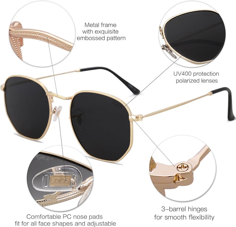 Sojos Square Polarized Sunglasses for Women Men Small Hexagonal Polygon Shades SJ1072 - Image 4