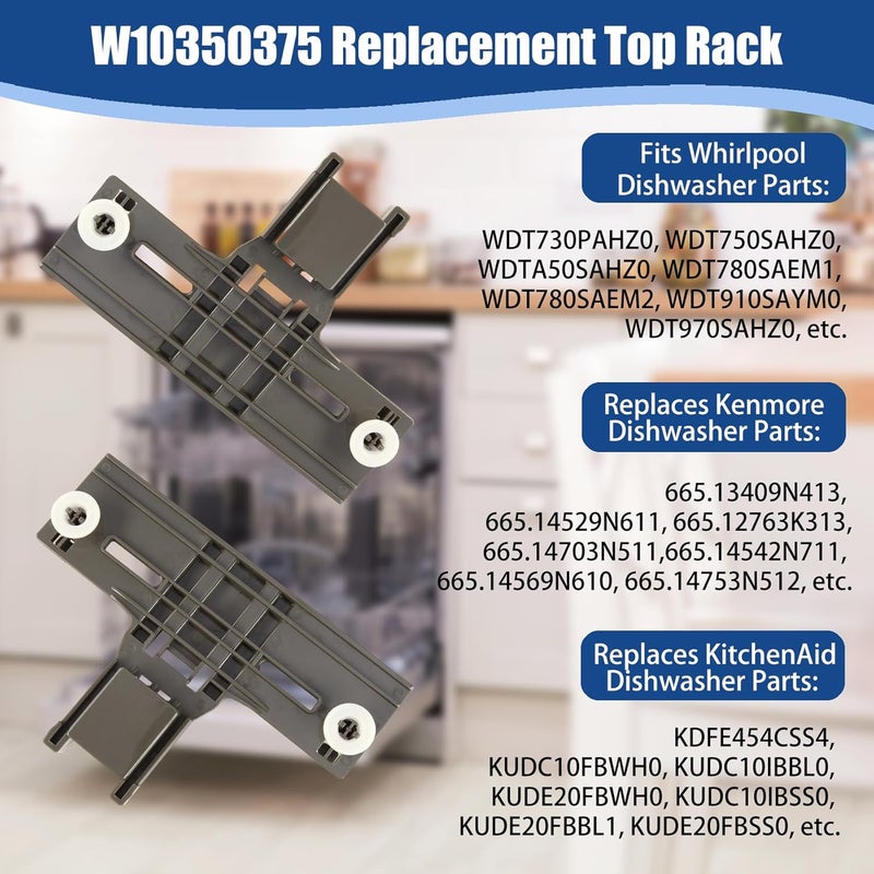 Monkemon 2 Packs W10350375 UPGRADED Replacement Top Rack Replace for kenmore whirlpool Dishwasher Parts, Replace W10712395 AP5957560, Dishwasher Upper Rack Parts Fit for WDT730PAHZ0 WDTA50SAHZ0 WDT970SAHZ0 - Image 2