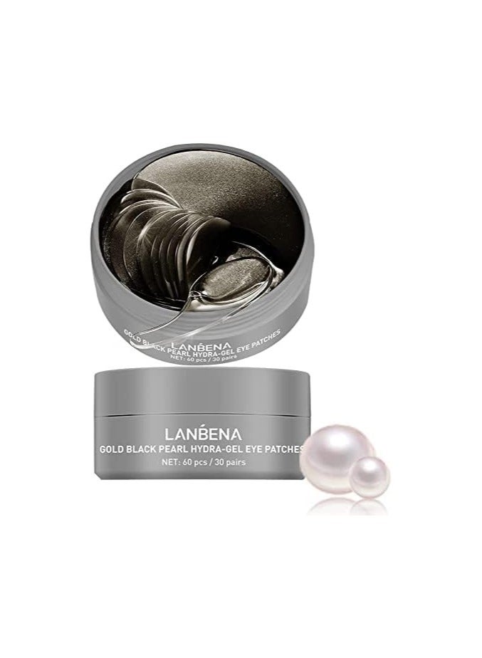 Lanbena Gold Eye Mask Pearl Hydra-Gel Collagen Eye Patches, Black Under Eye Pads for Relieve Dark Circles Puffiness, Reducing Fine Lines, Moisturizing Refresh Eyes Skin (30 Pairs) - Image 1