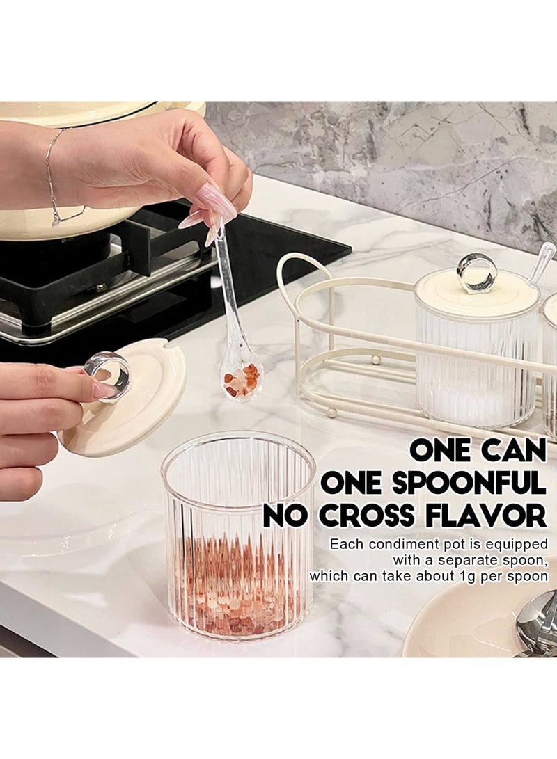 Barakah Seasoning Box, 4 Piece Clear Acrylic Condiment Spice Jars, Condiment Pot With Spoons,Lids and Iron Tray - Salt Container Sugar Bowl, Clear Canisters for Kitchen Home Salt, Paprika, Sugar - Image 5