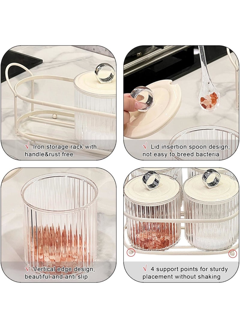 Barakah Seasoning Box, 4 Piece Clear Acrylic Condiment Spice Jars, Condiment Pot With Spoons,Lids and Iron Tray - Salt Container Sugar Bowl, Clear Canisters for Kitchen Home Salt, Paprika, Sugar - Image 4