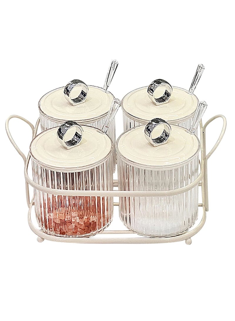 Barakah Seasoning Box, 4 Piece Clear Acrylic Condiment Spice Jars, Condiment Pot With Spoons,Lids and Iron Tray - Salt Container Sugar Bowl, Clear Canisters for Kitchen Home Salt, Paprika, Sugar - Image 2