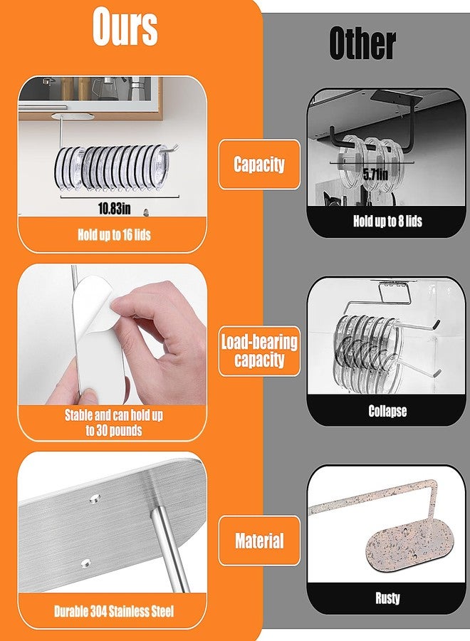 Hysagtek 𝐔𝐩𝐠𝐫𝐚𝐝𝐞𝐝 𝟐 𝐏𝐚𝐜𝐤 Tumbler Lid Organizer, 𝟏𝟎.𝟖'' Tumbler Lid Storage Hook Under Kitchen Cabinet, Space Saving Cup Lid Holder for Yeti/Stanley Tumbler Lids - Image 2
