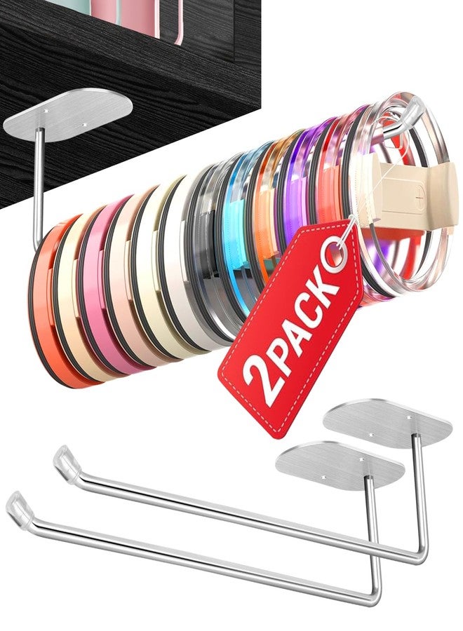 Hysagtek 𝐔𝐩𝐠𝐫𝐚𝐝𝐞𝐝 𝟐 𝐏𝐚𝐜𝐤 Tumbler Lid Organizer, 𝟏𝟎.𝟖'' Tumbler Lid Storage Hook Under Kitchen Cabinet, Space Saving Cup Lid Holder for Yeti/Stanley Tumbler Lids - Image 1