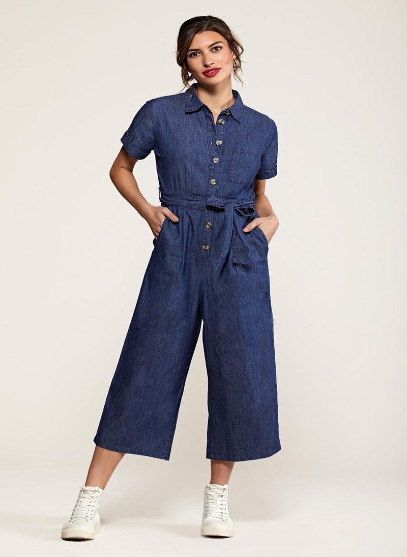 Yumi - Blue Button Denim Jumpsuit - Image 1