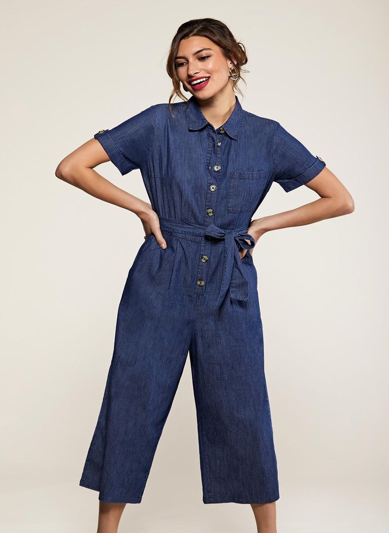 Yumi - Blue Button Denim Jumpsuit - Image 1