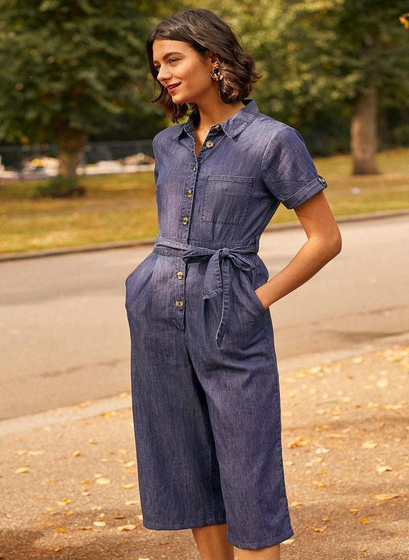 Yumi - Blue Button Denim Jumpsuit - Image 1