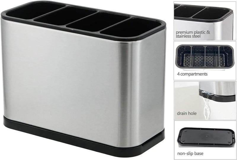 REDITEX Silverware Caddy Utensil Caddy Spoon Holder with 4 Divided Compartments Sturdy Stainless Steel Rust Proof - Image 2