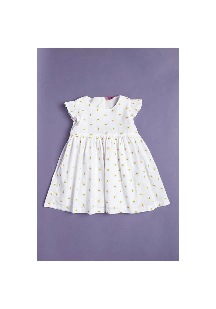 أر أند بي Embroidered Fit & Flare Dress with Crew Neck and Flutter Sleeves