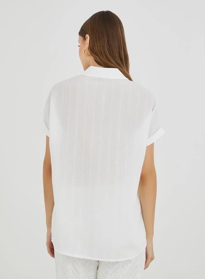 Take Two Take Two Texture Spread Collar Short Sleeve Shirt