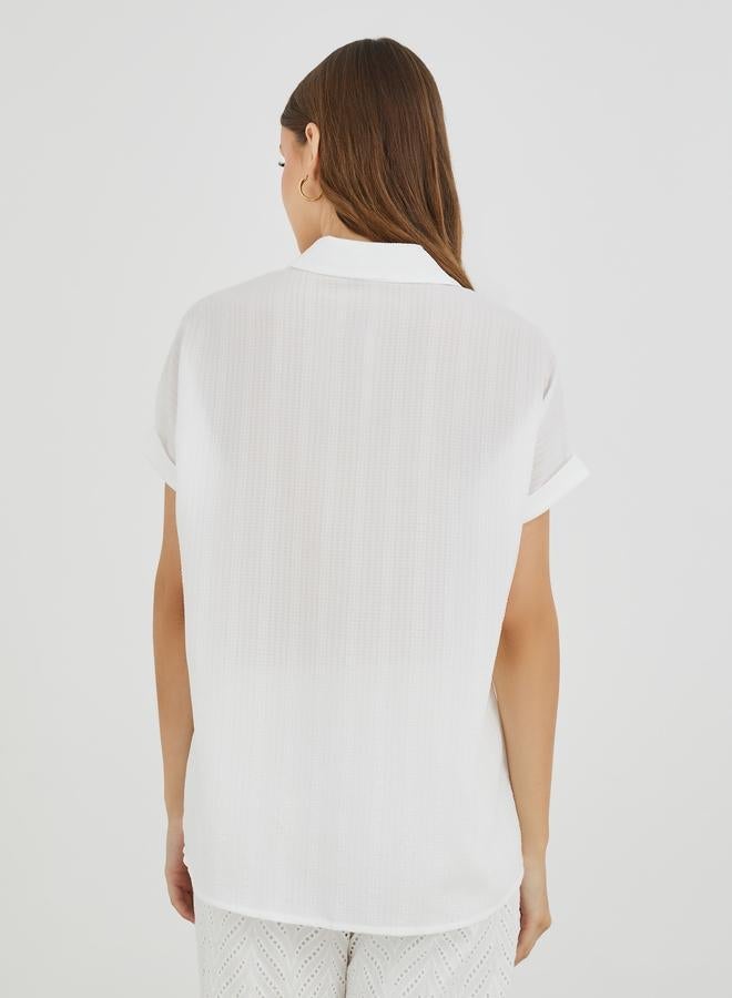 تايك تو قميص بأكمام قصيرة بياقة مفرودة بنسيج مزدوج - Image 4