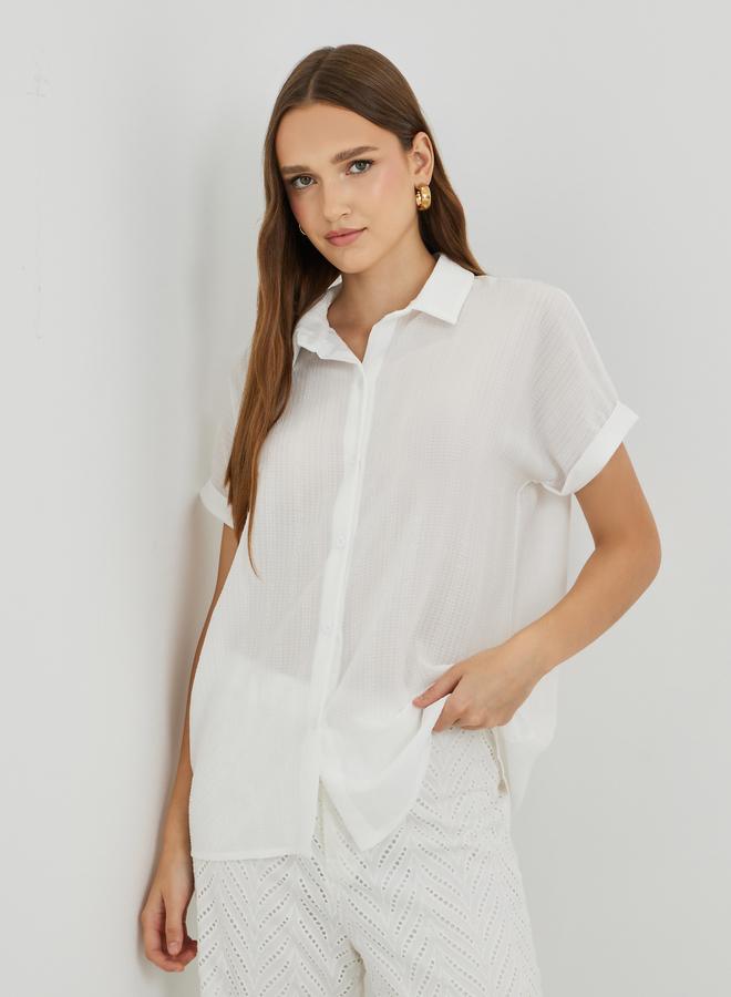 تايك تو قميص بأكمام قصيرة بياقة مفرودة بنسيج مزدوج - Image 1