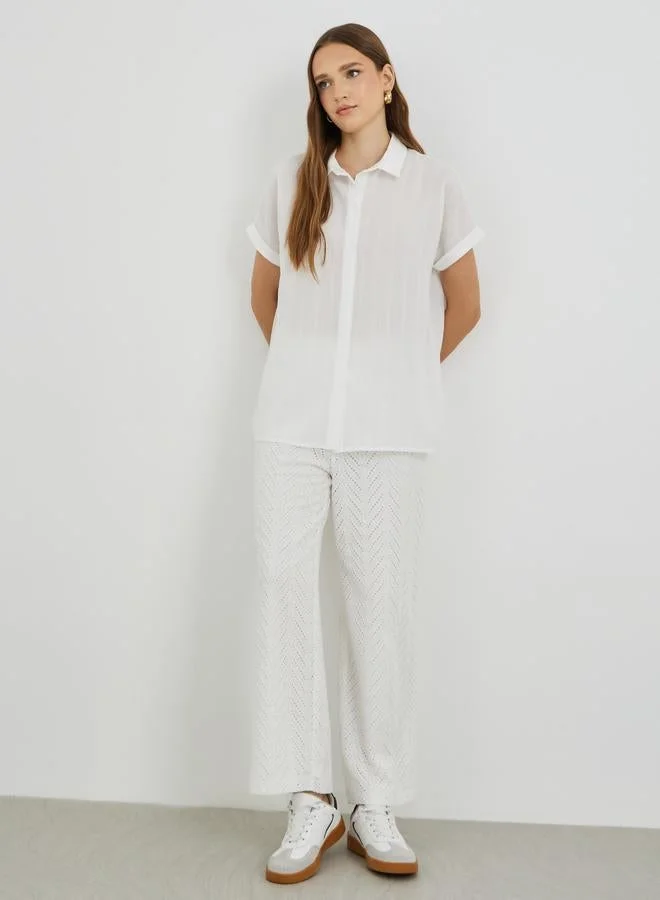 تايك تو قميص بأكمام قصيرة بياقة مفرودة بنسيج مزدوج