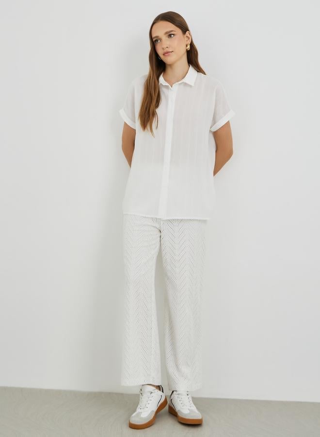 تايك تو قميص بأكمام قصيرة بياقة مفرودة بنسيج مزدوج - Image 2