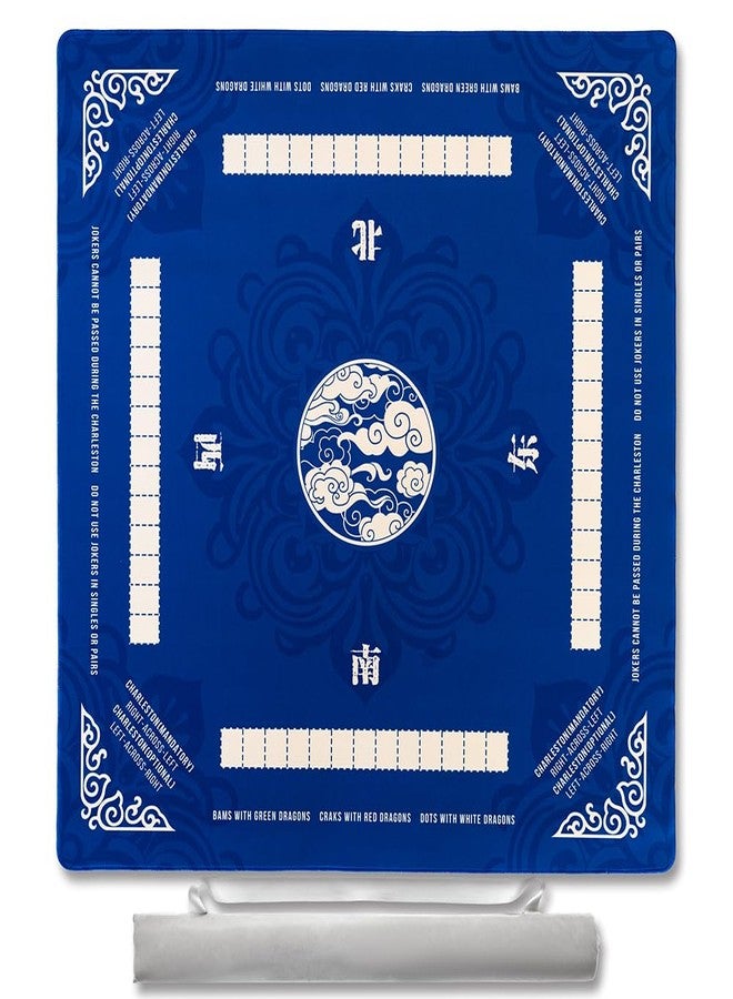 TANSOREX Mahjong Mat for Table with Printed American Rules & Carry Bag, 32.4x32.4 Inch Non-Slip Silent Tabletop Gaming Mat for American Mahjong & Tile Games (Blue) - Image 1