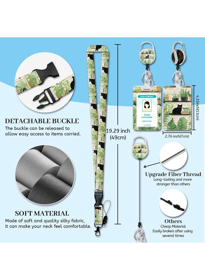Hancynir Lanyards for Id Badges, Black Cat Leaves Badge Holder with Retractable Reel Clip, Cute Work Name Tags Keychain Lanyard ID Card Protector Cover Case for Women Teacher Nurse Doctor Office Gift - Image 4