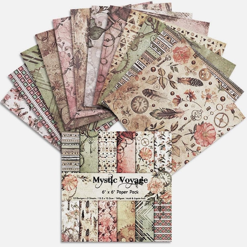 DESEACO Vintage Steampunk & Bohemian Scrapbook Paper Pad - 6x6 Inch Single-Sided Craft Paper for Junk Journals, Card Making, Decoupage, and DIY Projects - Image 1