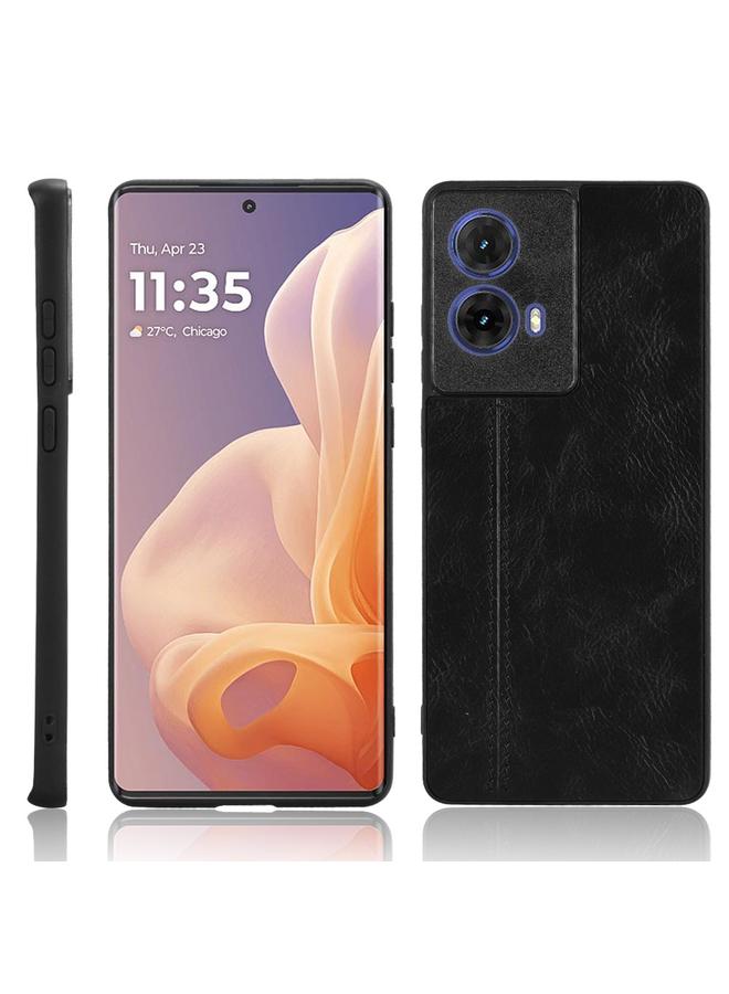 For Motorola Edge 50 Fusion Cow Pattern Sewing Back Cover Phone Case(Black)