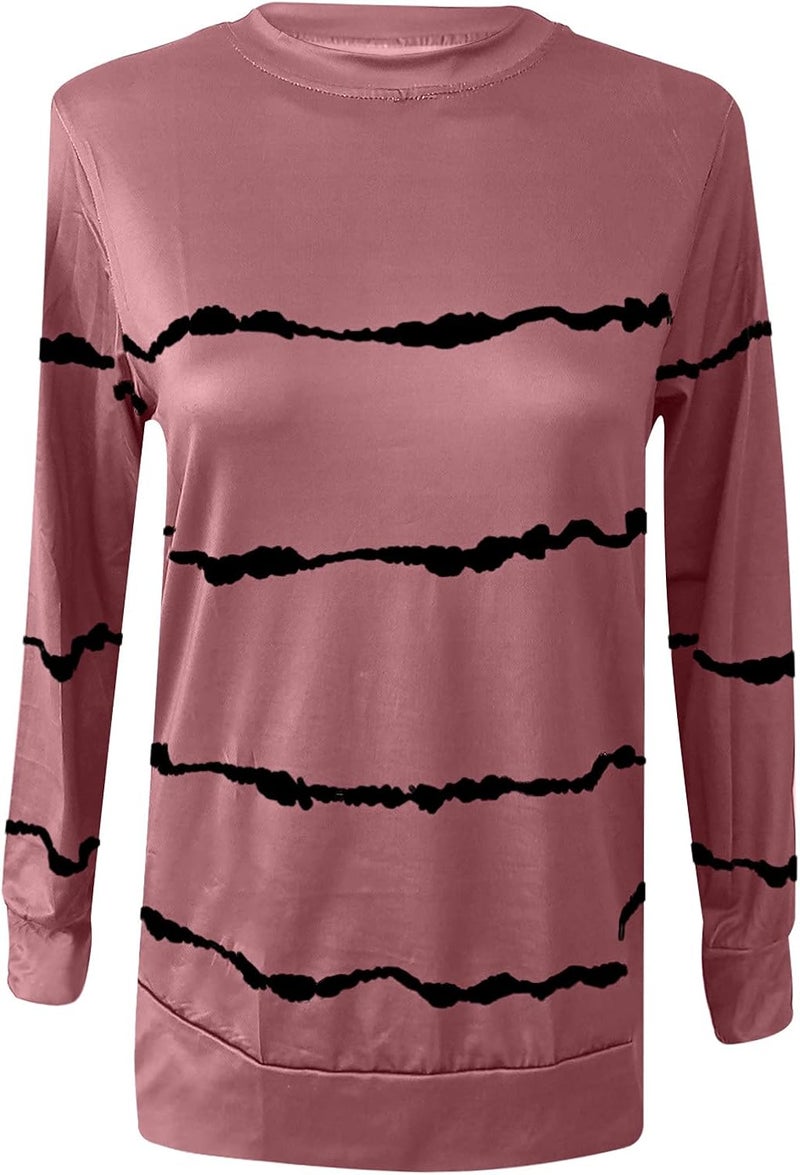 cheekyglo Womens 2022 Fall Winter Fashion Tops Casual Long Sleeve Crewneck Sweatshirt Blouse Striped Loose Soft Pullover Shirts - Image 4