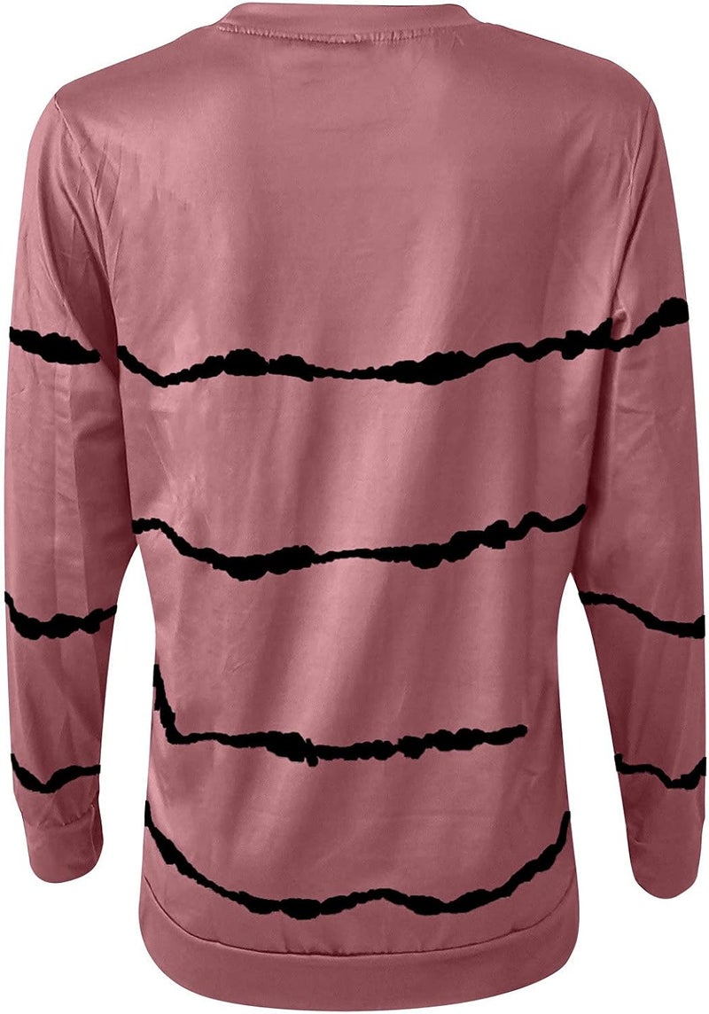 cheekyglo Womens 2022 Fall Winter Fashion Tops Casual Long Sleeve Crewneck Sweatshirt Blouse Striped Loose Soft Pullover Shirts - Image 5
