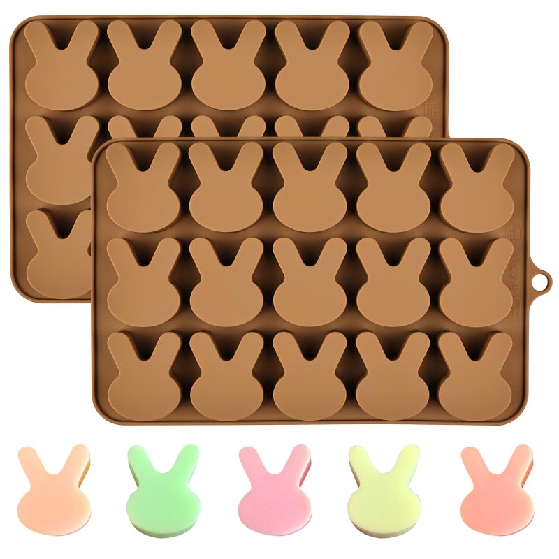 EDUEE Easter Bunny Molds 2pcs Silicone Chocolate Mold Rabbit Shape Easter Candy Mold 15 Cavity for Resin Soap Ice Cube Gummy Cupcake Decoration - Image 1