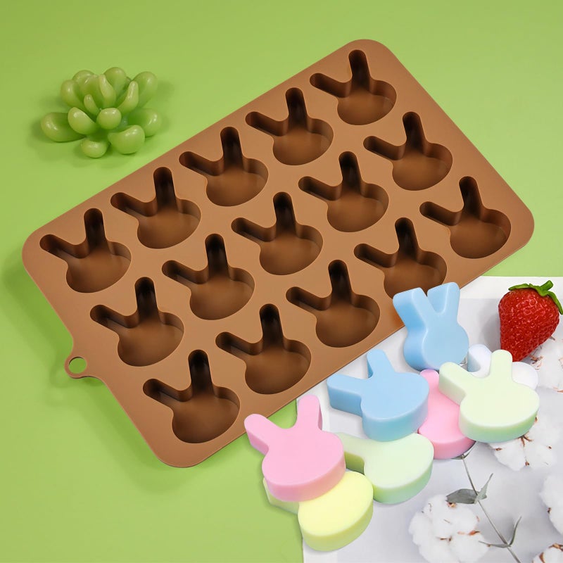 EDUEE Easter Bunny Molds 2pcs Silicone Chocolate Mold Rabbit Shape Easter Candy Mold 15 Cavity for Resin Soap Ice Cube Gummy Cupcake Decoration - Image 3