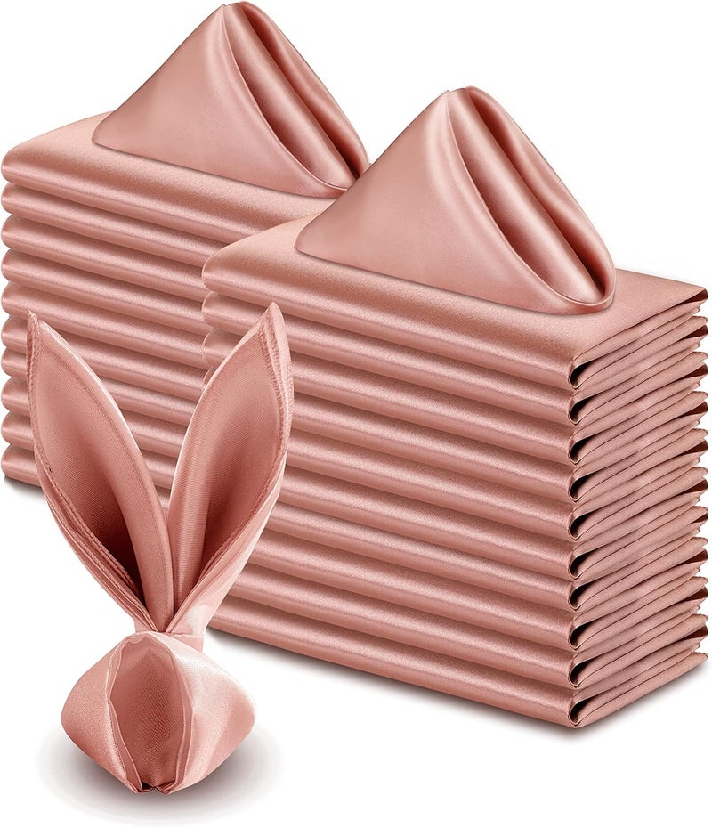 VACVELT 50 Pack Rose Gold Satin Napkins 20x20 Inch Wedding Napkins Bulk Decorative Elegant Dinner Napkins Square Table Napkins Decor Silky Satin Cloth Napkins for Restaurant Banquet Graduation Party - Image 1