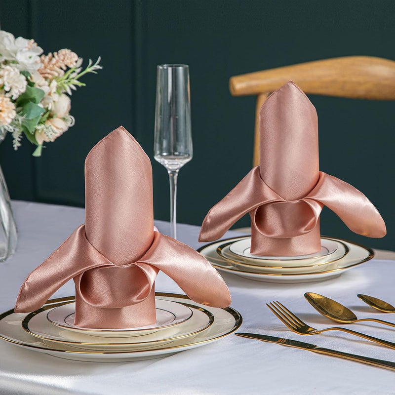 VACVELT 50 Pack Rose Gold Satin Napkins 20x20 Inch Wedding Napkins Bulk Decorative Elegant Dinner Napkins Square Table Napkins Decor Silky Satin Cloth Napkins for Restaurant Banquet Graduation Party - Image 2