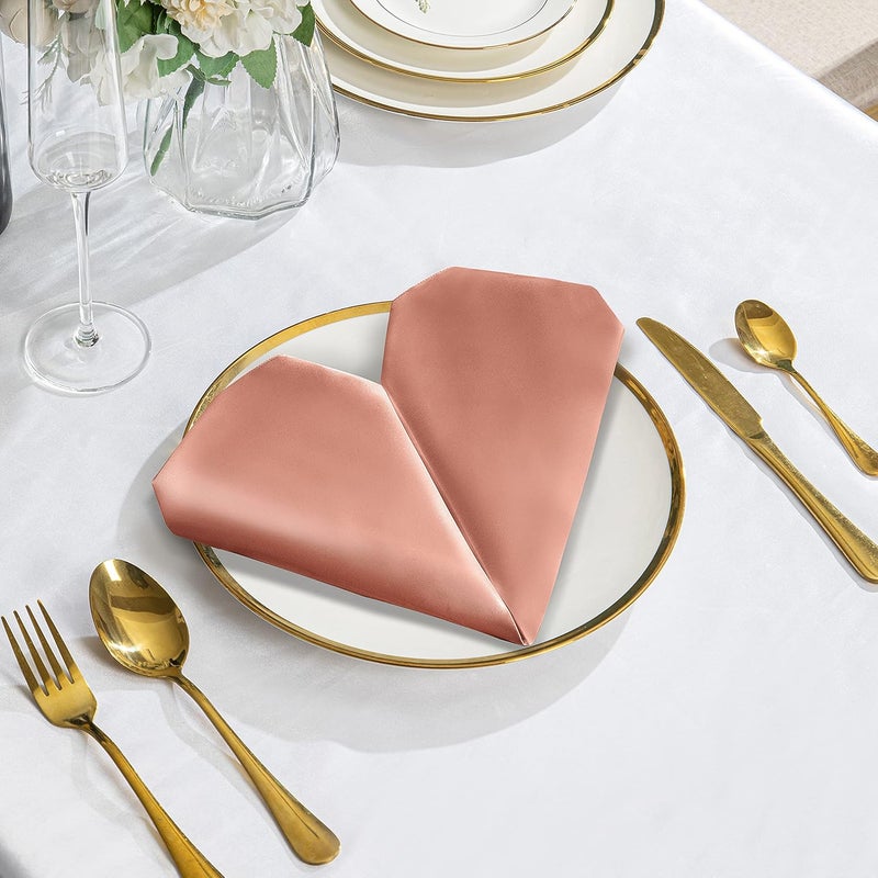 VACVELT 50 Pack Rose Gold Satin Napkins 20x20 Inch Wedding Napkins Bulk Decorative Elegant Dinner Napkins Square Table Napkins Decor Silky Satin Cloth Napkins for Restaurant Banquet Graduation Party - Image 3