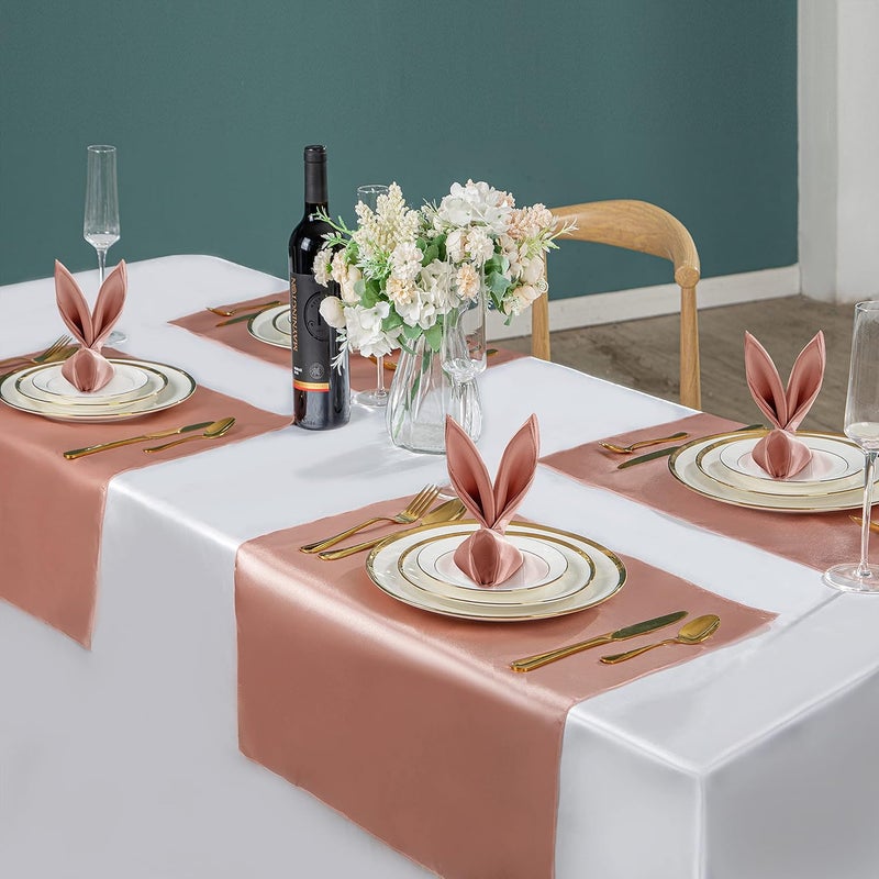 VACVELT 50 Pack Rose Gold Satin Napkins 20x20 Inch Wedding Napkins Bulk Decorative Elegant Dinner Napkins Square Table Napkins Decor Silky Satin Cloth Napkins for Restaurant Banquet Graduation Party - Image 4