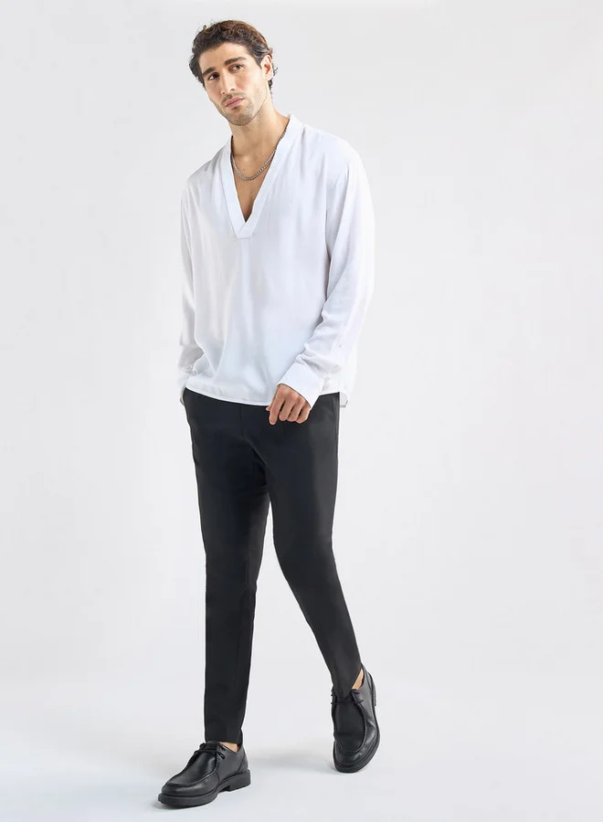 Splash FAV Relaxed Fit Shirt with V-neck and Long Sleeves