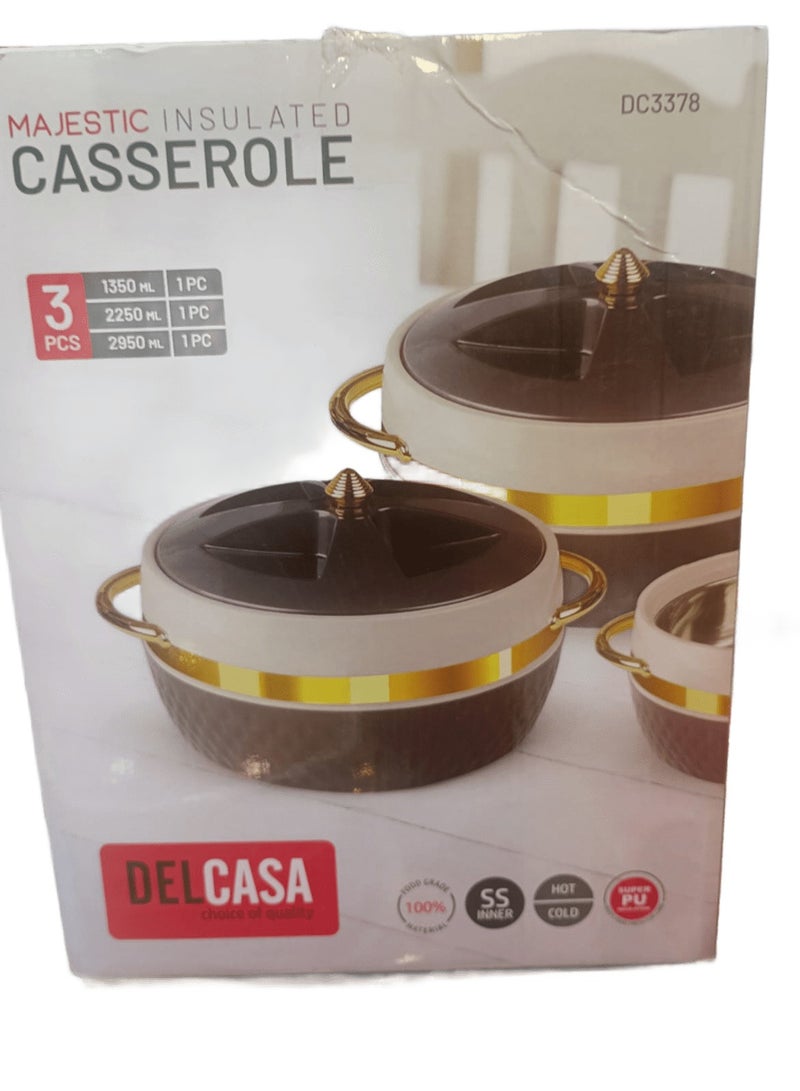 DELCASA 3Pc Casserole Set SS Inner 1.3+2.25+2.95L Twist Lock - Image 4
