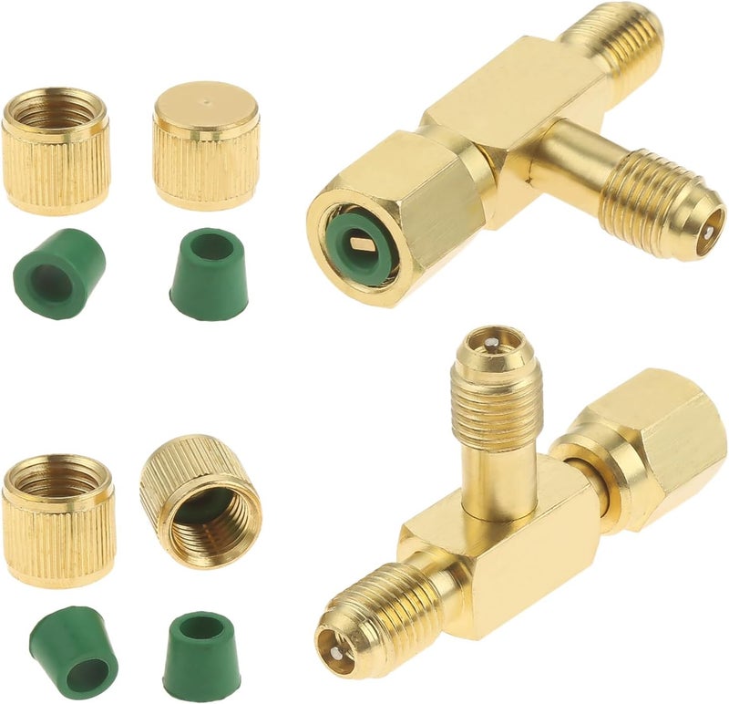 Mtsooning 2 Pcs Quick Coupler Access Tee, 1/4'' Valves Core Tee Adapter with Swivel Connector Replacement for Gauge Deep Vacuum Pump Manifold - Image 1