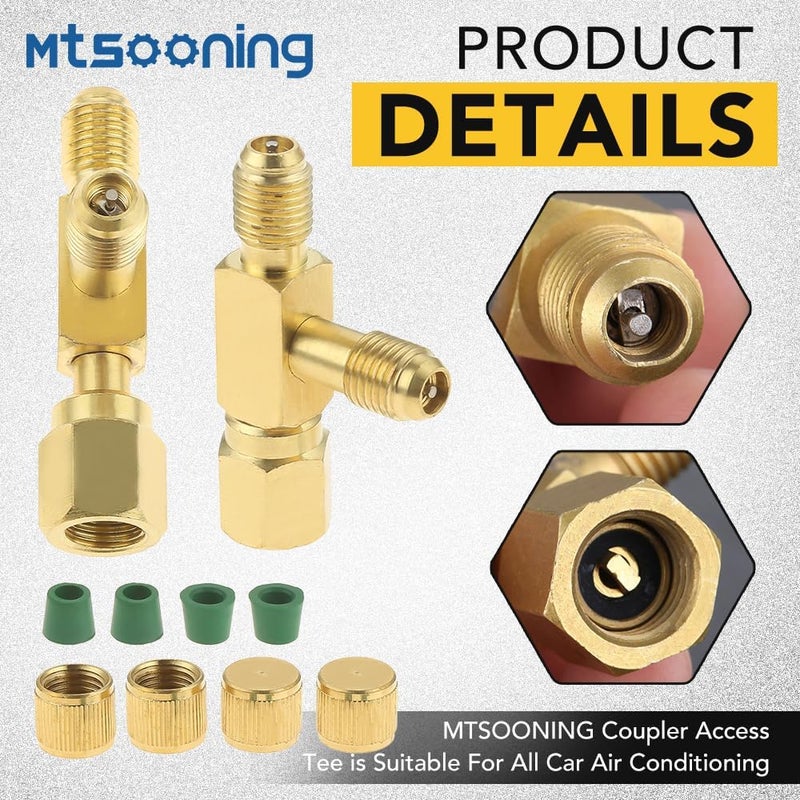 Mtsooning 2 Pcs Quick Coupler Access Tee, 1/4'' Valves Core Tee Adapter with Swivel Connector Replacement for Gauge Deep Vacuum Pump Manifold - Image 3