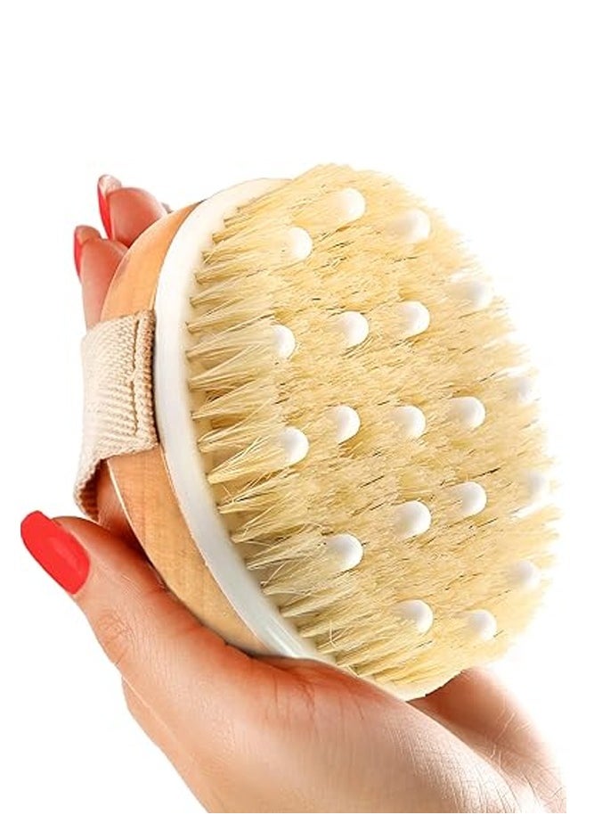 BELLSBERRY Wooden Body Brush with Massage Head – Round Exfoliating Scrubber for Deep Cleansing & Skin Care – Bath & Shower Spa Brush  - Image 1