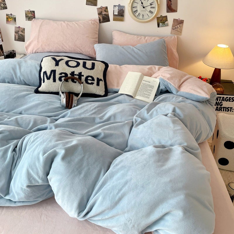 طقم ملا bedding فاخر من مخمل الحليب - ملاءة وملاءة مطابقة وغطاء لحاف | ناعم ودافئ ومضاد للحساسية