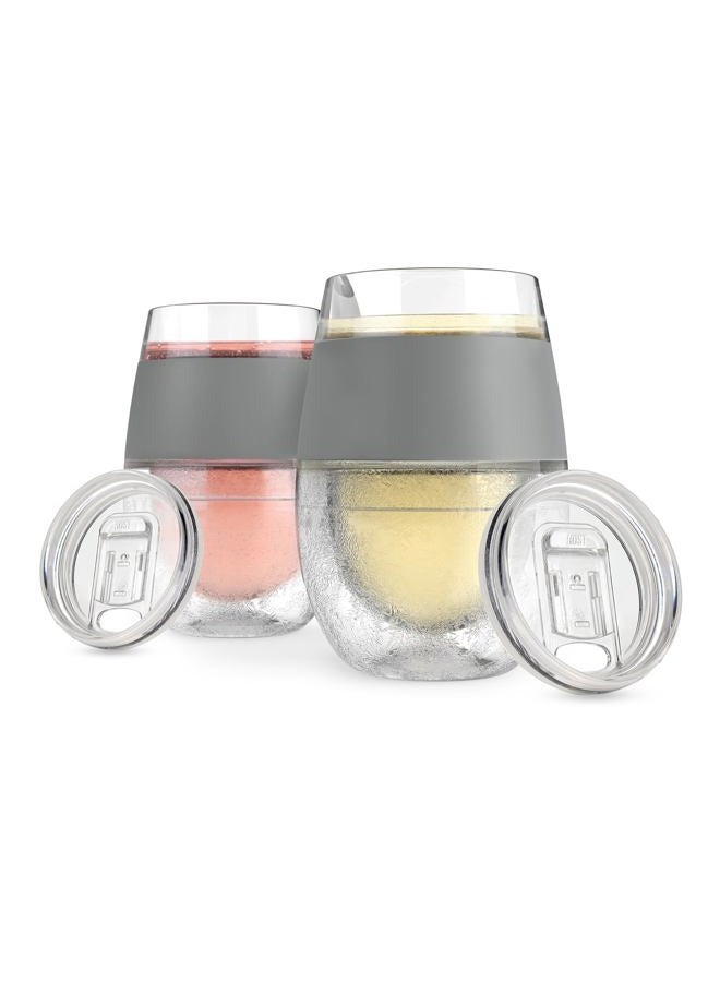 Host Cooling Wine Freeze Cup with Lid, Set of 2 Plastic Double Wall Insulated Wine Tumbler Freezable Drink Vacuum Cup with Freezing Gel, Wine Glasses for Red and White Wine, Gift Essentials, Gray - Image 1
