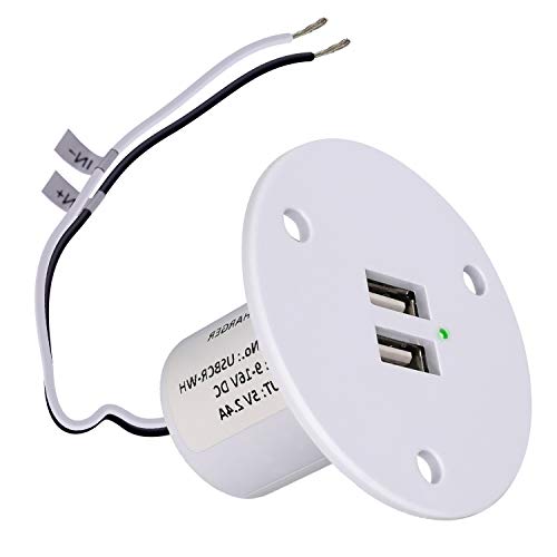 Facon 12V RV USB Charger Socket, 5V/2.4A Dual RV USB Outlet, Wall Mount RV USB Charging Port, for RV Trailer Camper Boat Marine Motorhome (White) - Image 1